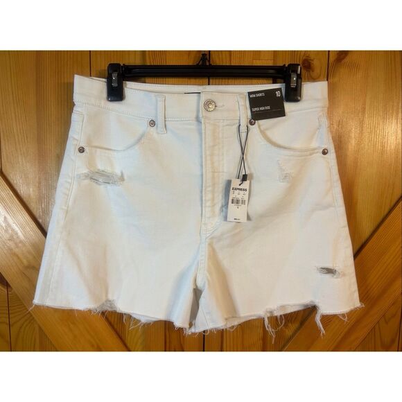 Express Mom Shorts White Super High Rise Stretch NWT Size 10 (5672) - Picture 1 of 4